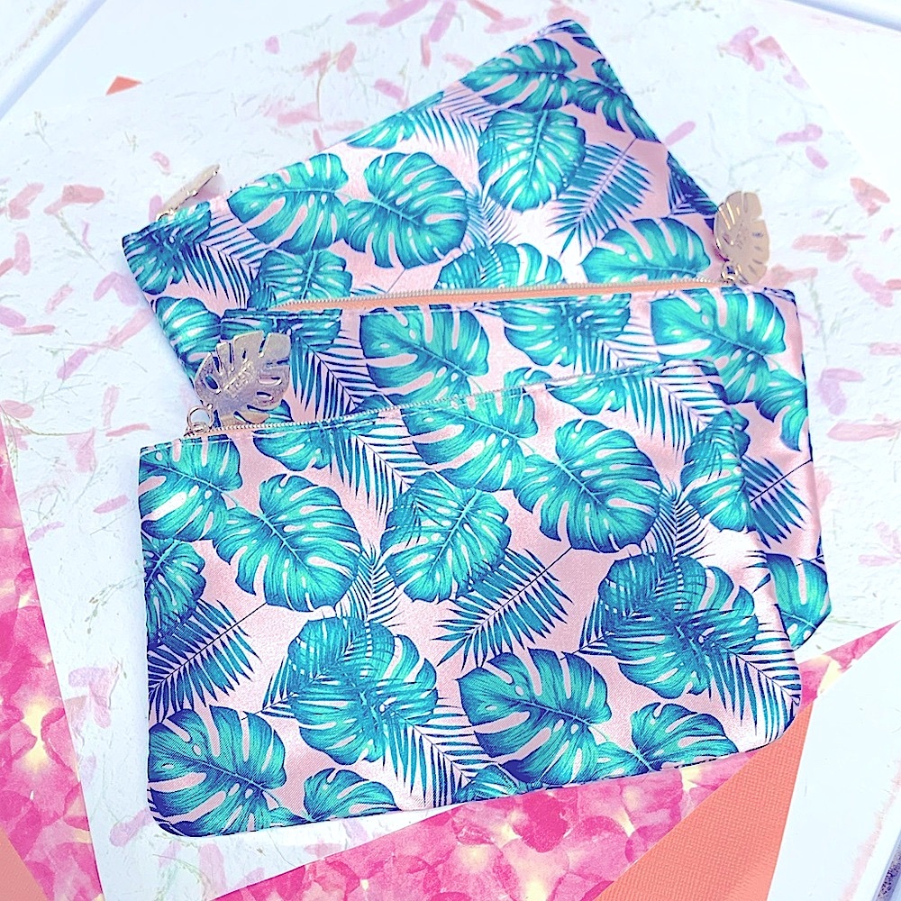 🪸🆕»- IPSY AUGUST -»🏝Summer-LÖVE Pink+Coral🪸Palm Leaves+Golden Zipper Handle